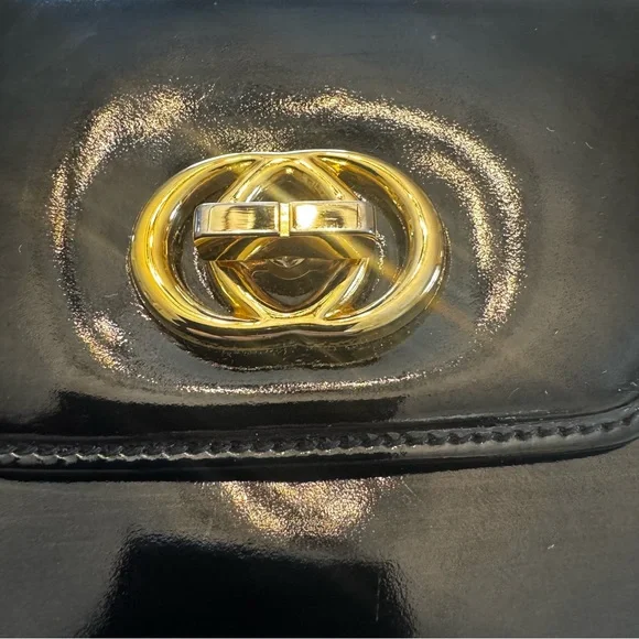 Vintage 1970s Gucci Black Patent Leather Clutch/ Adjustable Strap Bag - Picture 7 of 11